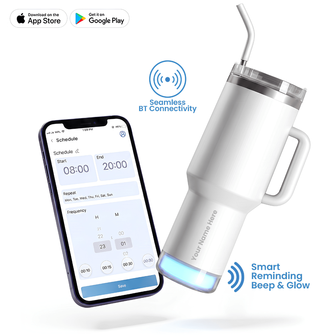 Personalised Nile+ Smart Reminder Led Vacuum Tumbler with Sipper Cap, Straw & Aquaminder APP Connectivity | 1200ML | White - COD Not Applicable - AQUAMINDER