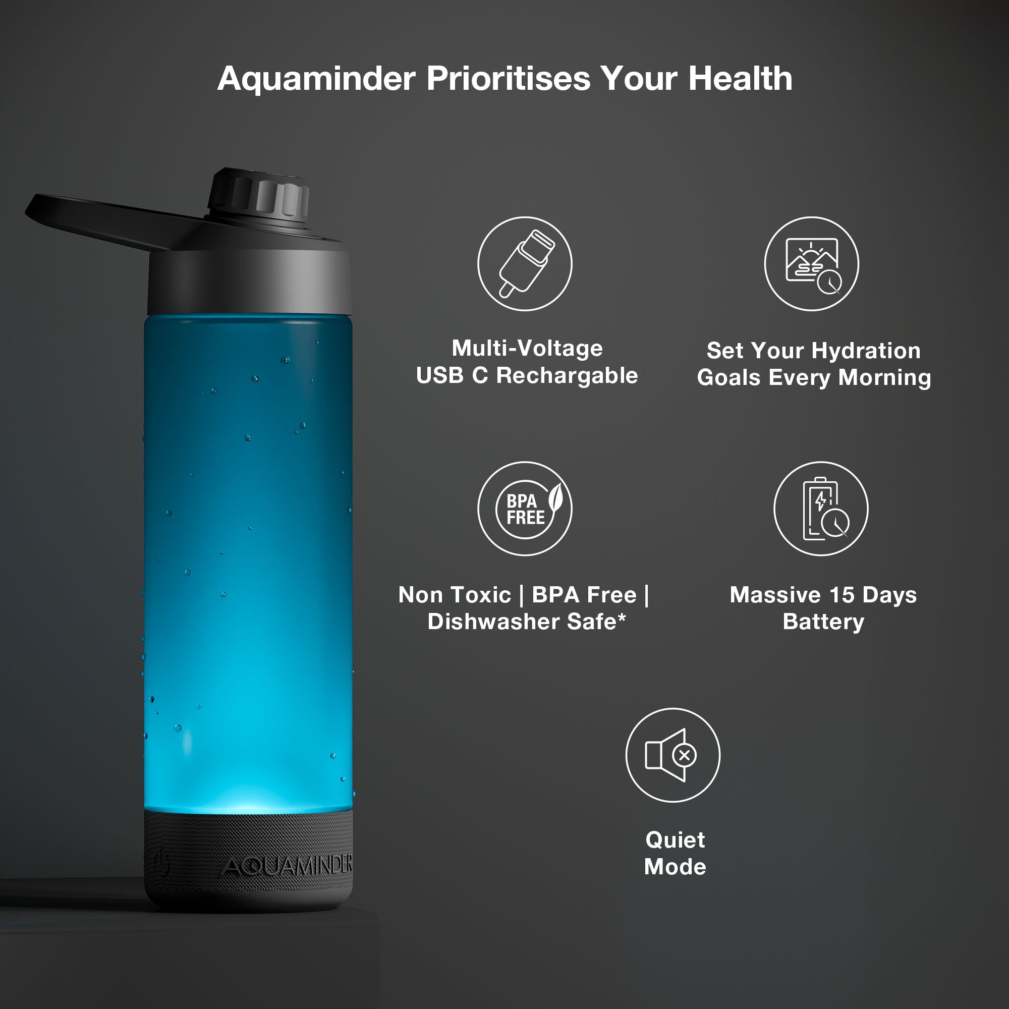 Volga Personalized Smart Water Bottle with Chug Lid for Gifting