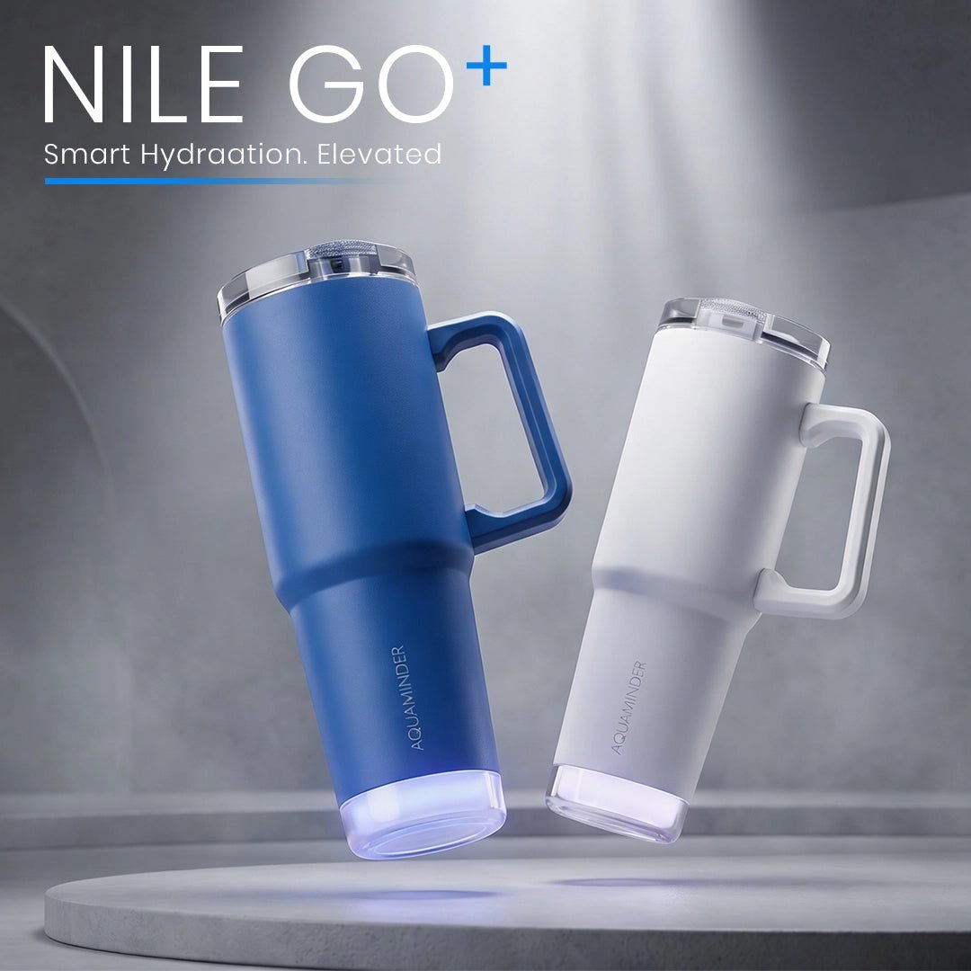 Nile Go+ Smart Tumbler with Sipper Cap Leak Proof 800ml with App Connectivity - White - AQUAMINDER