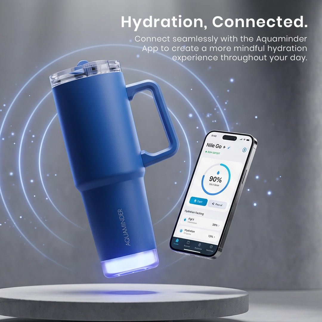 Nile Go+ Smart Tumbler with Sipper Cap Leak Proof 800ml with App Connectivity - White - AQUAMINDER