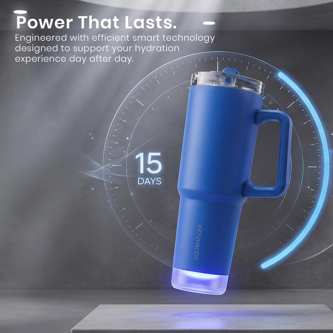 Nile Go+ Smart Tumbler with Sipper Cap Leak Proof 800ml with App Connectivity - White - AQUAMINDER