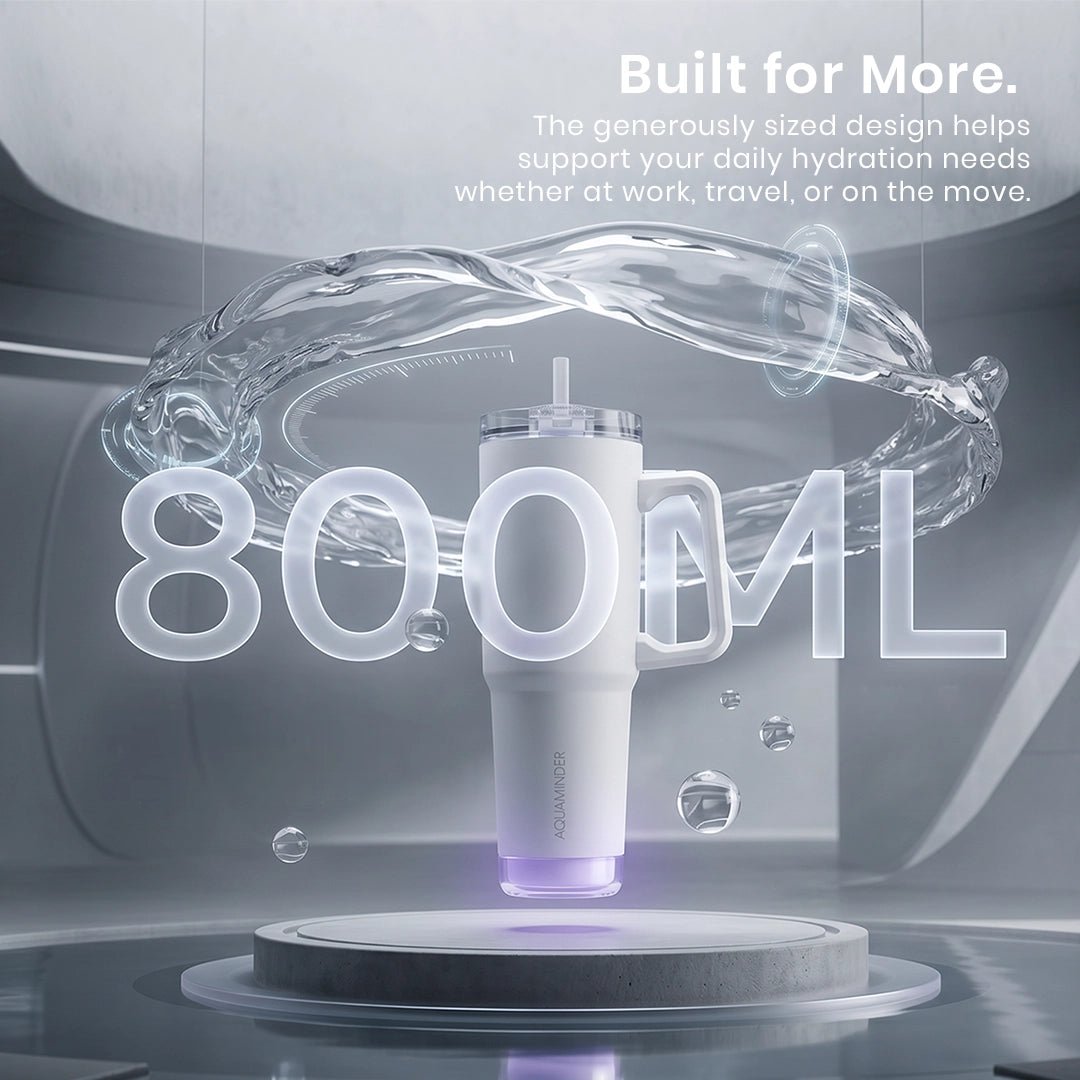 Nile Go+ Smart Tumbler with Sipper Cap Leak Proof 800ml with App Connectivity - White - AQUAMINDER