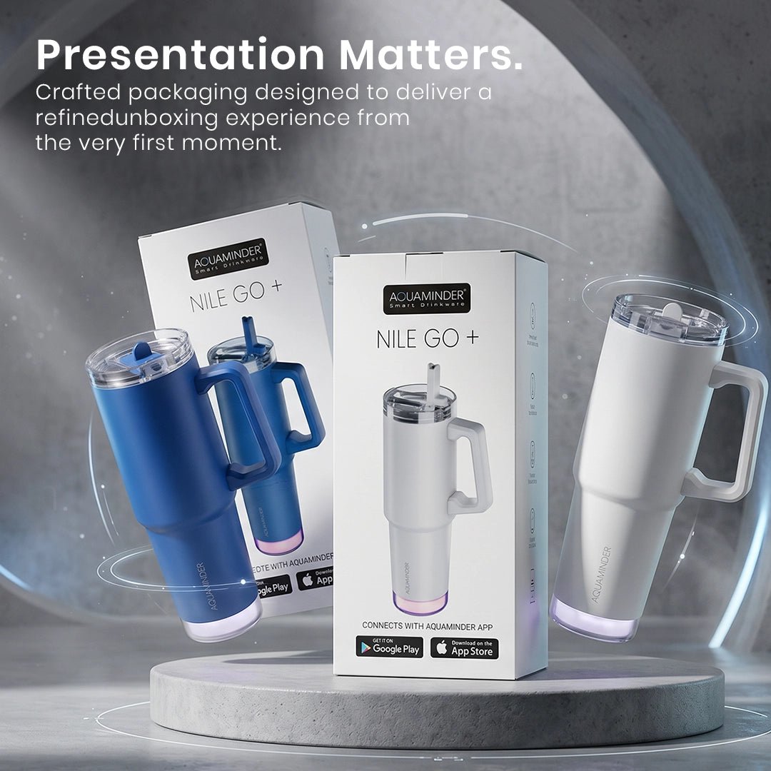 Nile Go+ Smart Tumbler with Sipper Cap Leak Proof 800ml with App Connectivity - White - AQUAMINDER