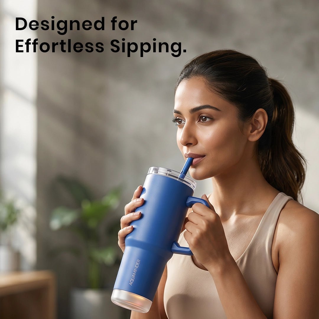 Nile Go+ Smart Tumbler with Sipper Cap Leak Proof 800ml with App Connectivity - White - AQUAMINDER