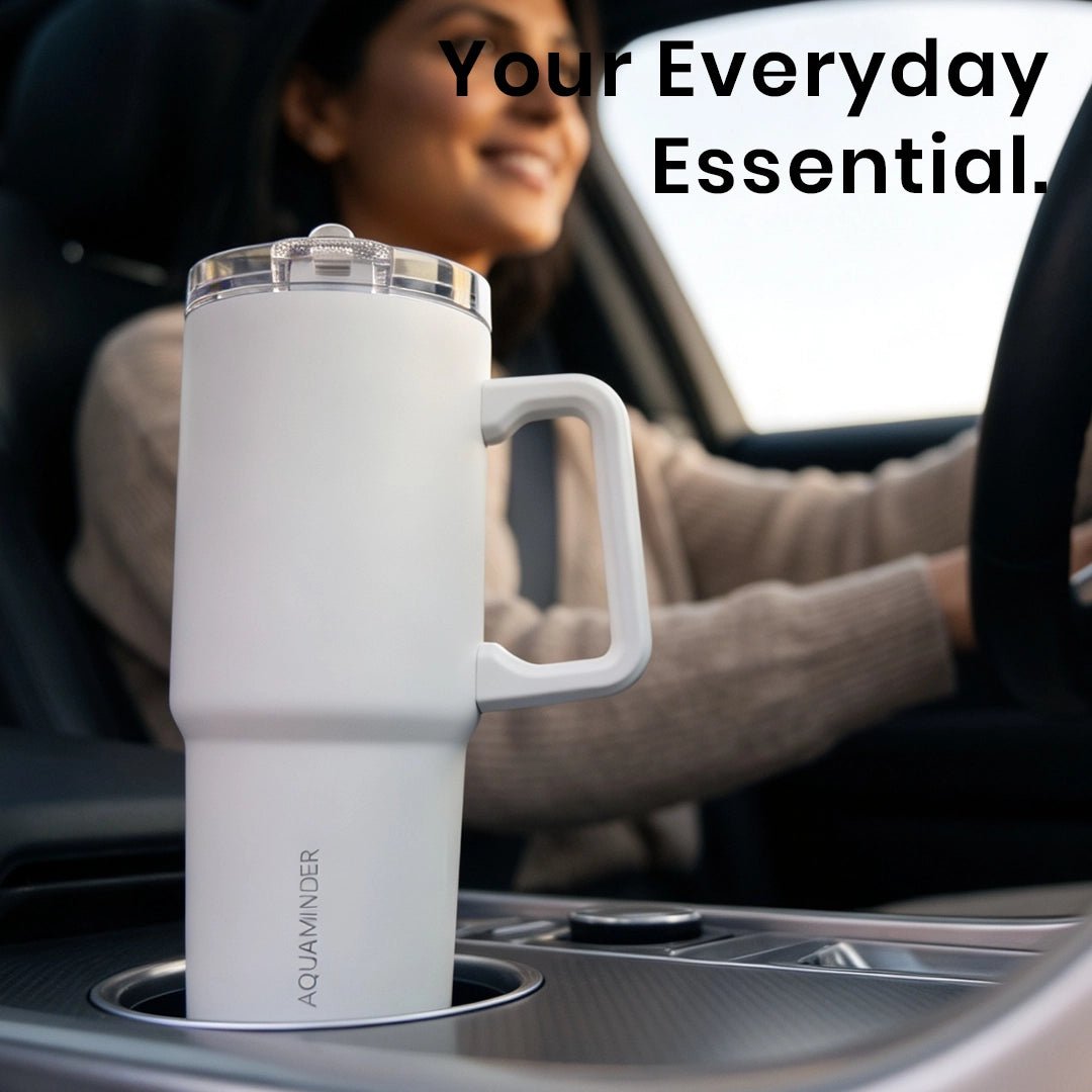 Nile Go+ Smart Tumbler with Sipper Cap Leak Proof 800ml with App Connectivity - White - AQUAMINDER
