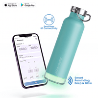 Personalised Thames+ Smart Reminder Led Vacuum Bottle & Aquaminder APP Connectivity | 600 ml | Teal - COD Not Applicable - AQUAMINDER