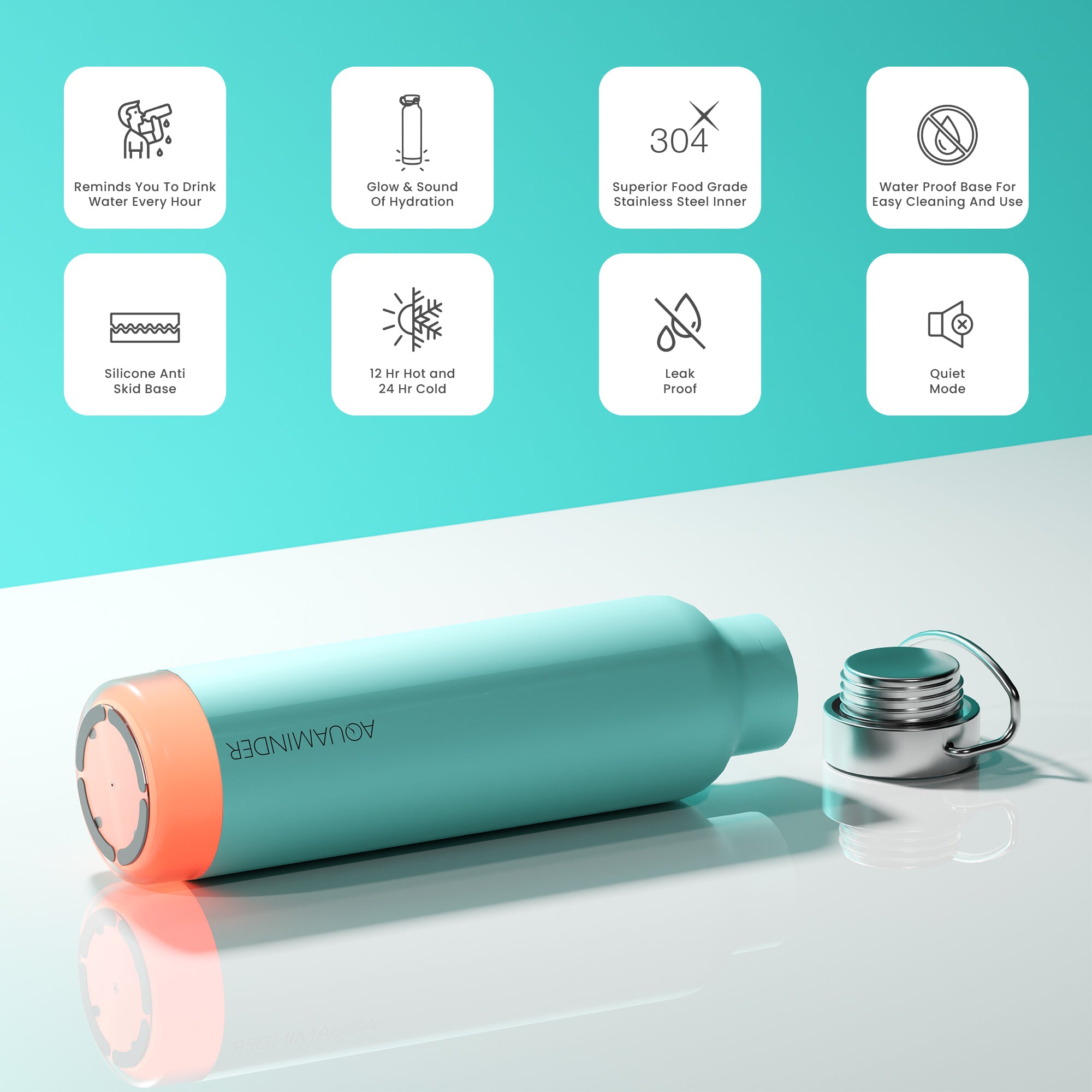 Thames+ Smart Water Bottle, 600 ml, SS 304 Material with App Connectivity - AQUAMINDER