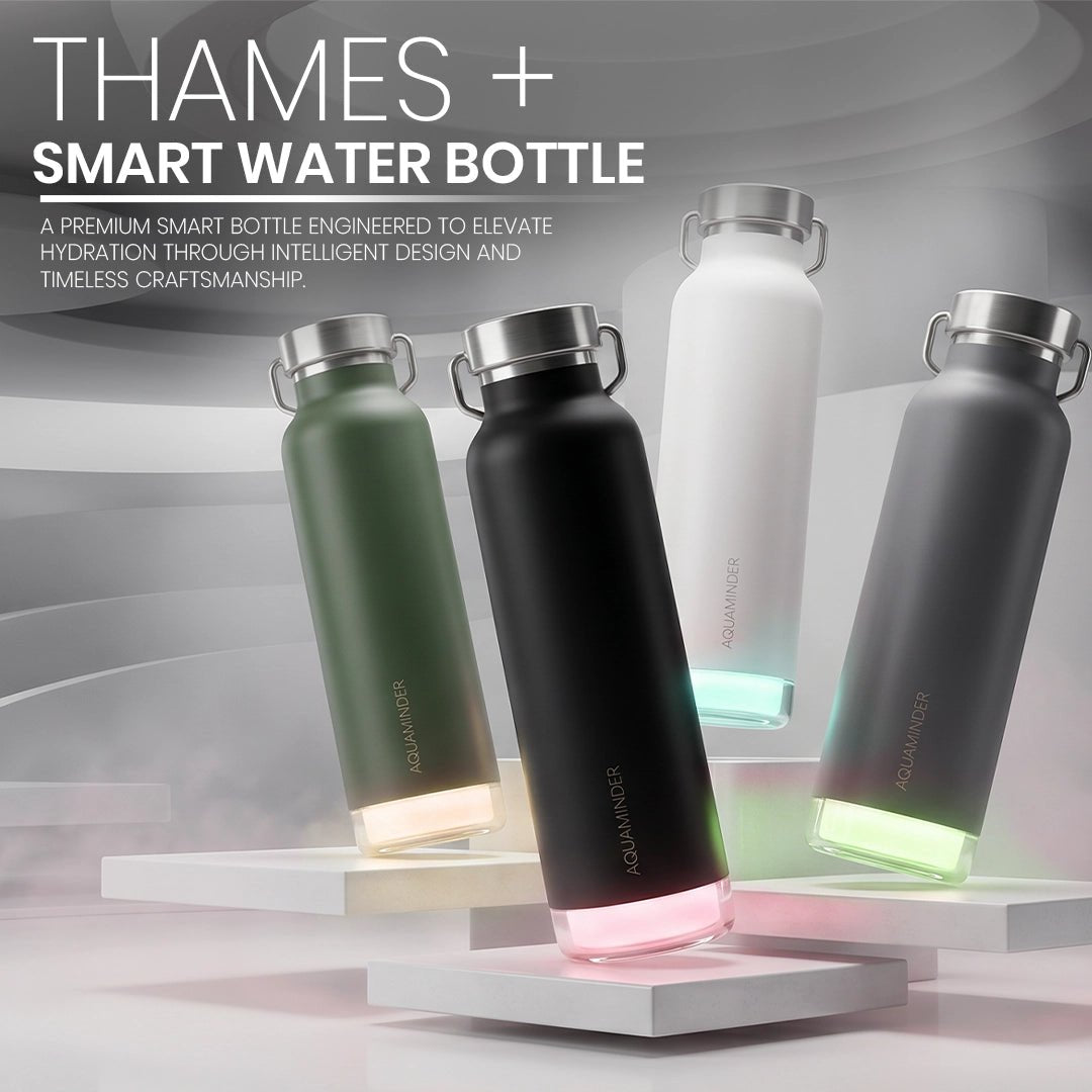 Thames+Smart Reminder Led Vacuum Tumbler & Aquaminder APP Connectivity | SS 304 Material | 600 ml | Blue - AQUAMINDER