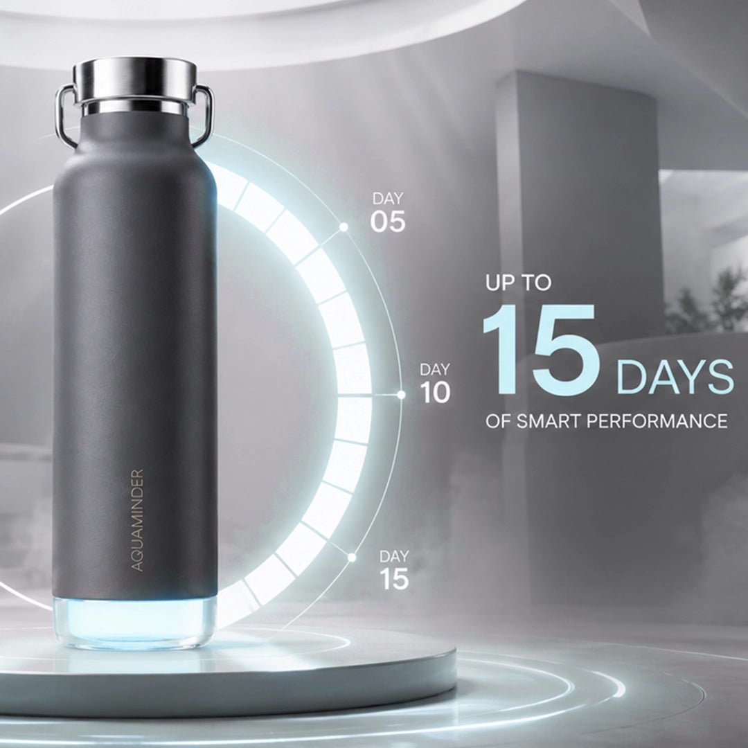 Thames+Smart Reminder Led Vacuum Tumbler & Aquaminder APP Connectivity | SS 304 Material | 600 ml | Blue - AQUAMINDER