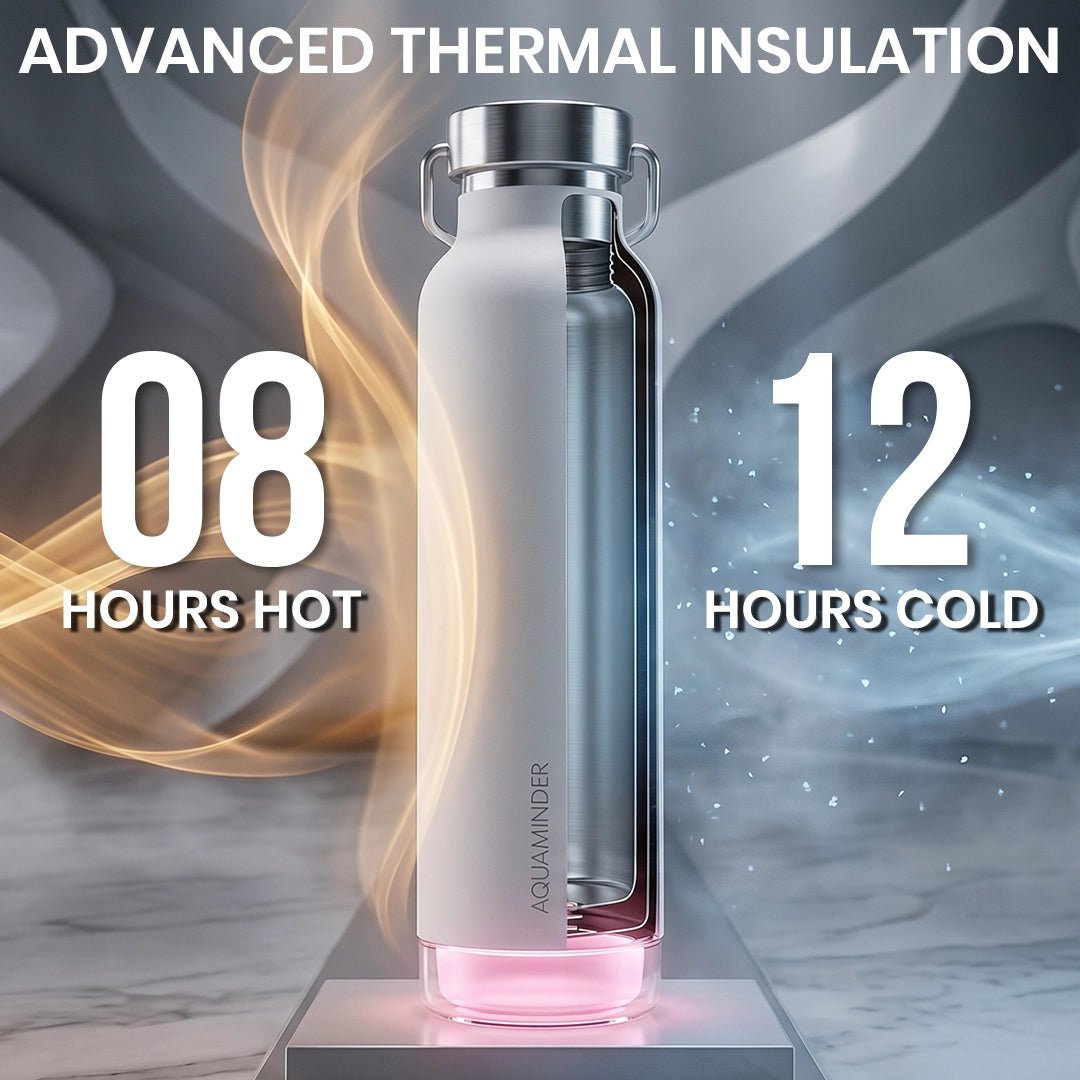 Thames+Smart Reminder Led Vacuum Tumbler & Aquaminder APP Connectivity | SS 304 Material | 600 ml | Blue - AQUAMINDER