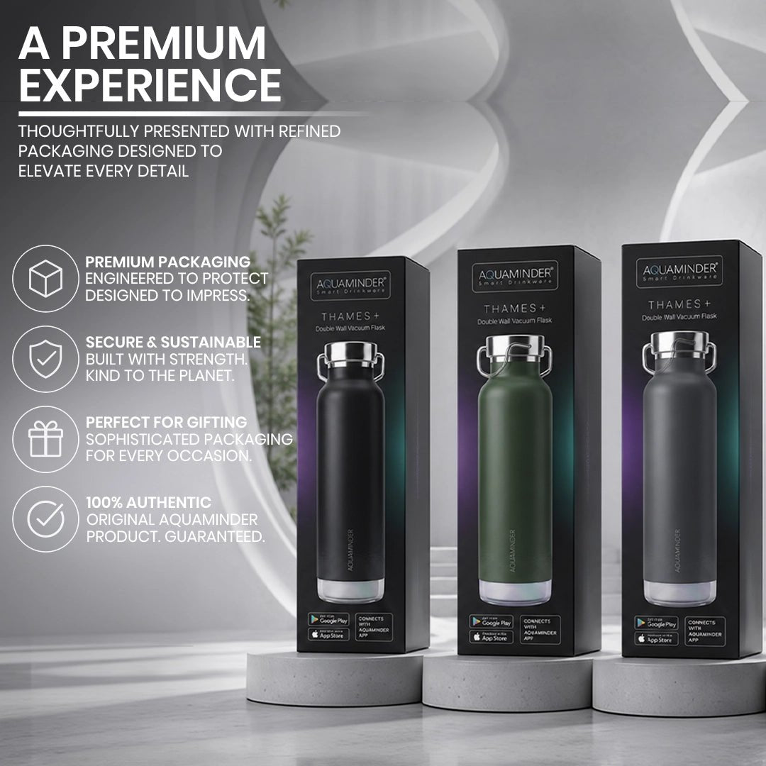 Thames+Smart Reminder Led Vacuum Tumbler & Aquaminder APP Connectivity | SS 304 Material | 600 ml | Blue - AQUAMINDER