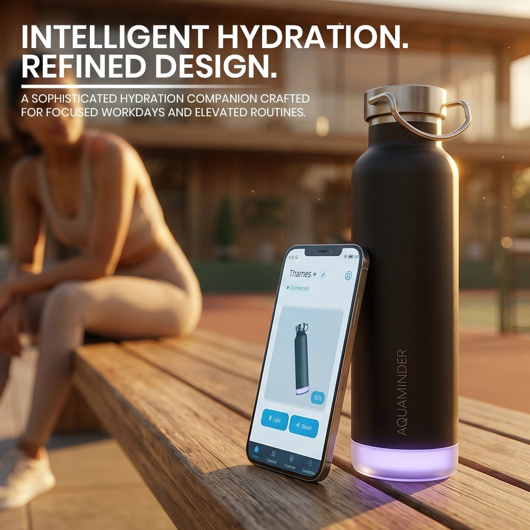 Thames+Smart Reminder Led Vacuum Tumbler & Aquaminder APP Connectivity | SS 304 Material | 600 ml | Blue - AQUAMINDER