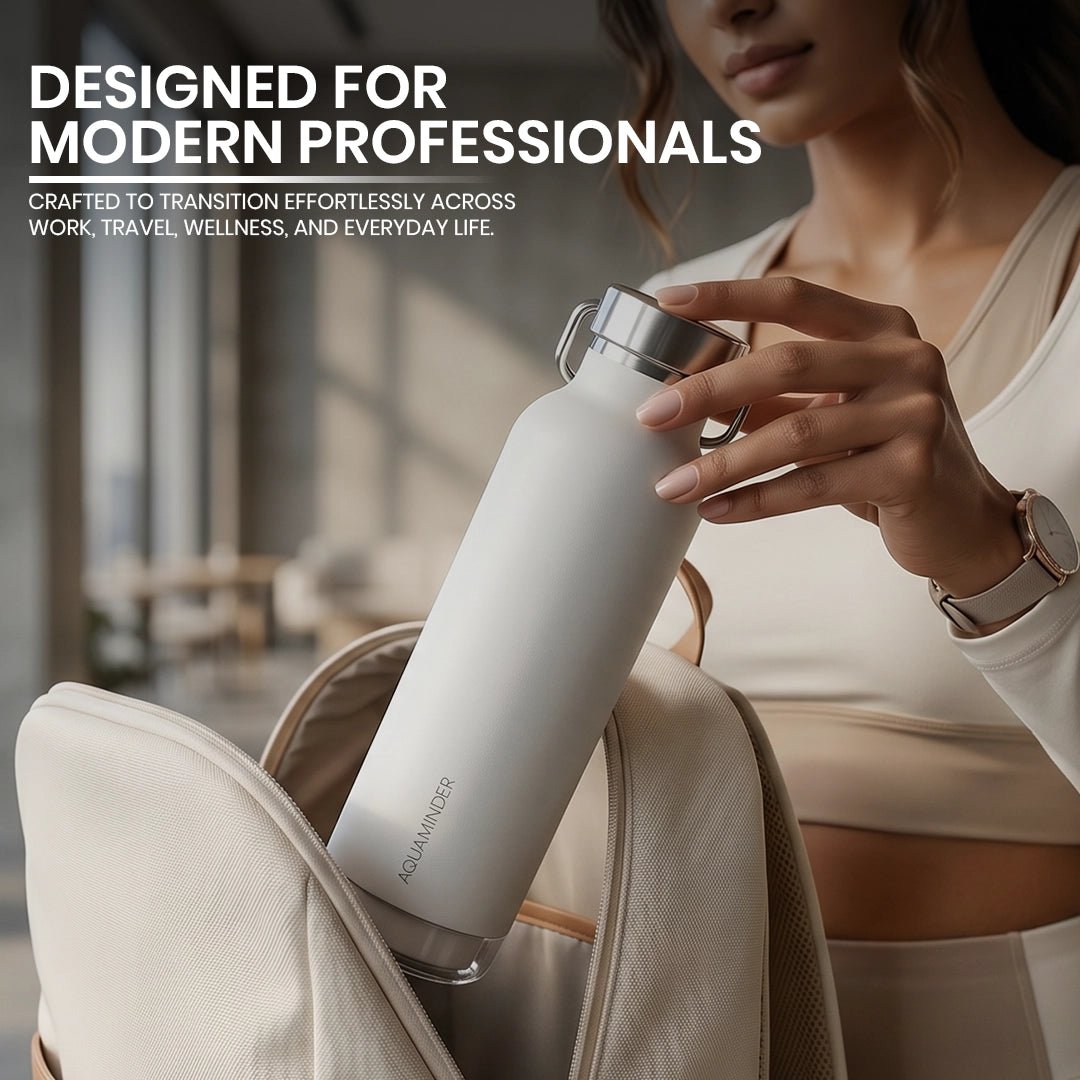 Thames+Smart Reminder Led Vacuum Tumbler & Aquaminder APP Connectivity | SS 304 Material | 600 ml | Blue - AQUAMINDER