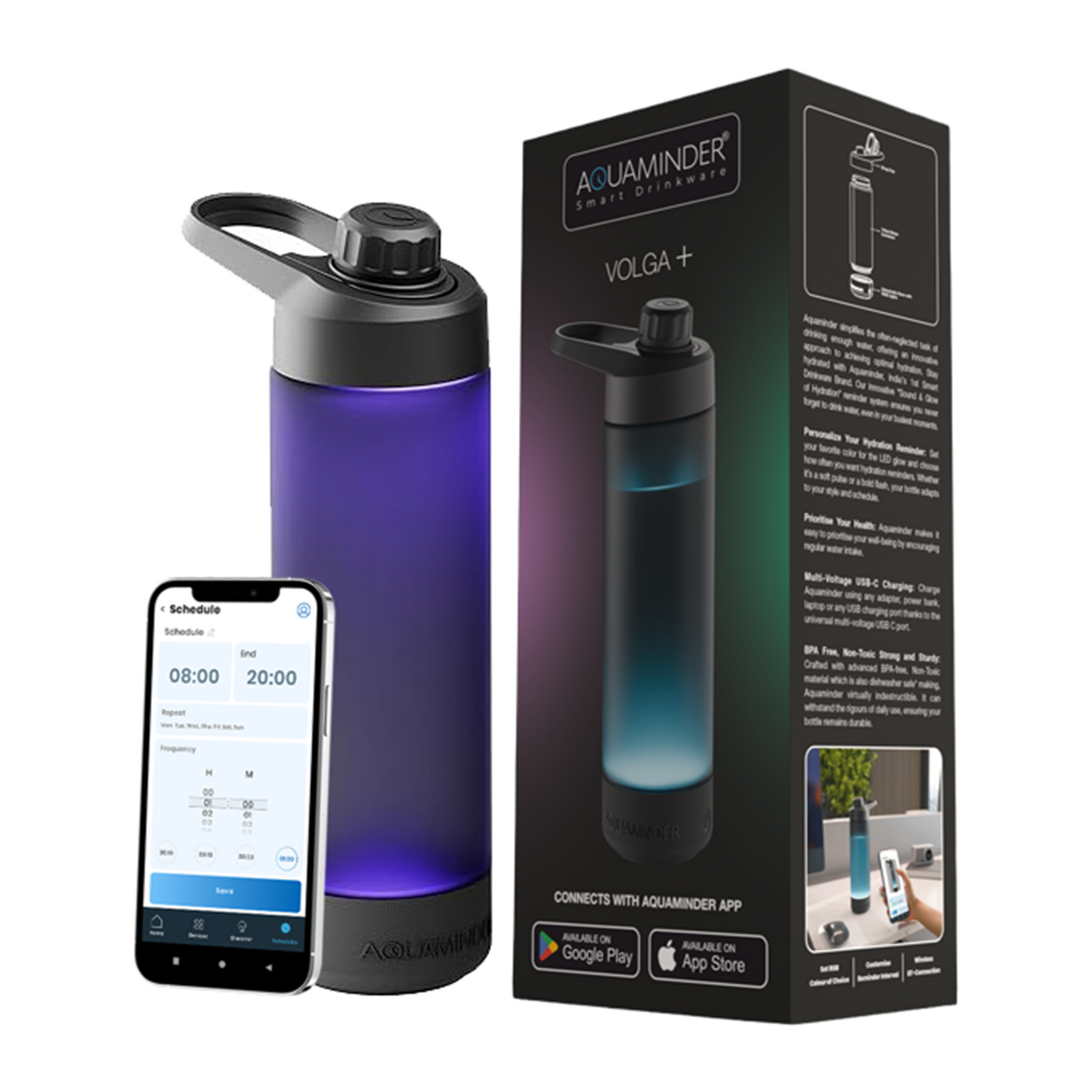 Smart Water Bottle Chug Lid Volga+ with Mobile App Connectivity