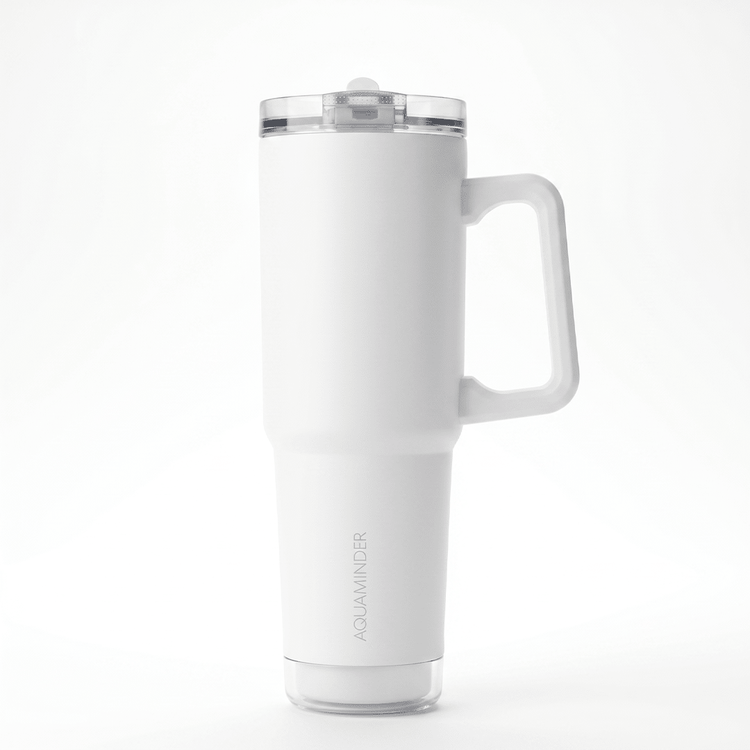 Nile Go+ Smart Tumbler with Sipper Cap Leak Proof 800ml with App Connectivity - White - AQUAMINDER