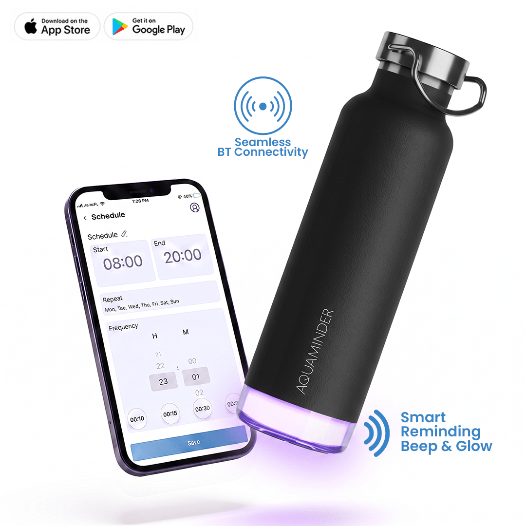 Personalised Thames+ Smart Reminder Led Vacuum Bottle & Aquaminder APP Connectivity | 600 ml | Black - COD Not Applicable - AQUAMINDER