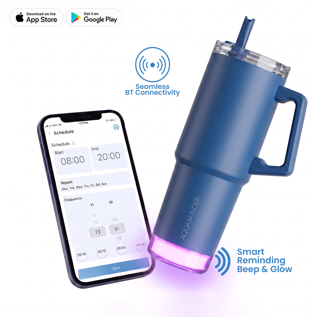 Nile Go+ Smart Reminder Led Vacuum Tumbler with Sipper Cap & Aquaminder APP Connectivity | 800ML | Blue