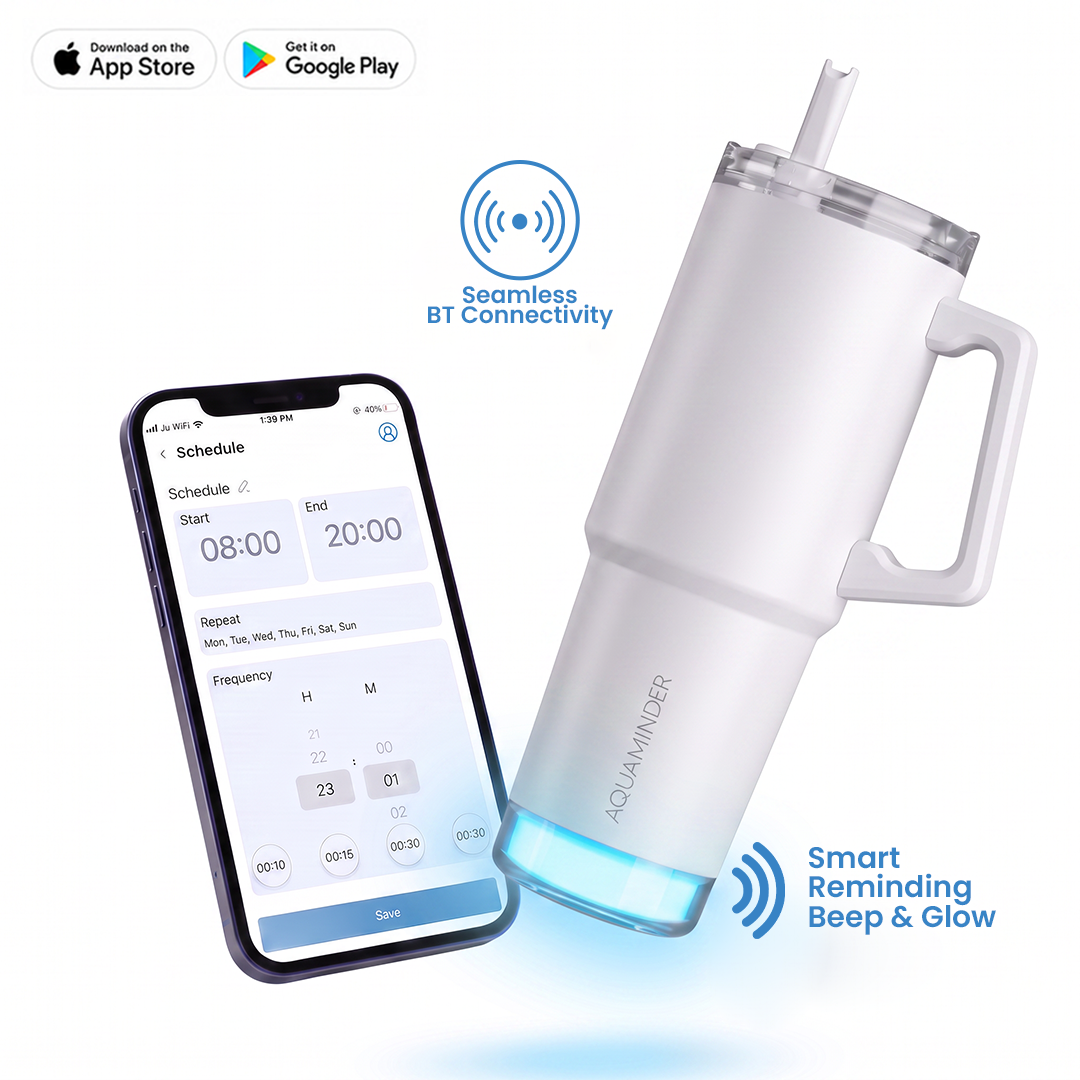 Nile Go+ Smart Reminder Led Vacuum Tumbler with Sipper Cap & Aquaminder APP Connectivity | 800ML | White